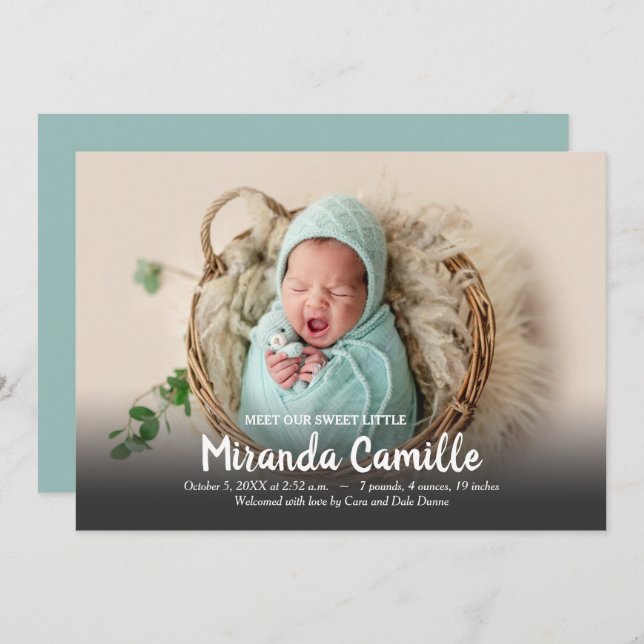 Vår svenske Baby Photo Tillkännagivande för födels (Fram/baksida)