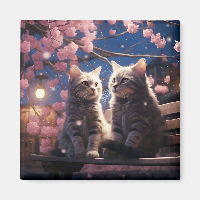 Vår Sweet Cherry Blommars Kittens Magnet (Framsidan)