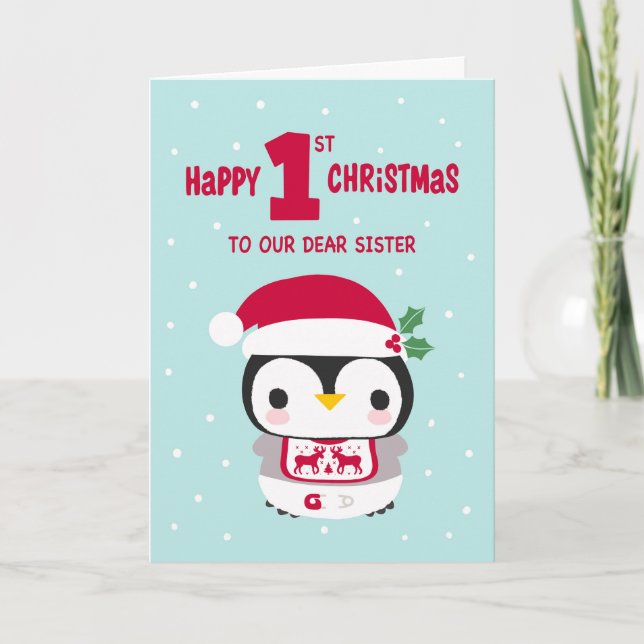 Vår systers första jul med Baby Penguin Kort (Framsida)
