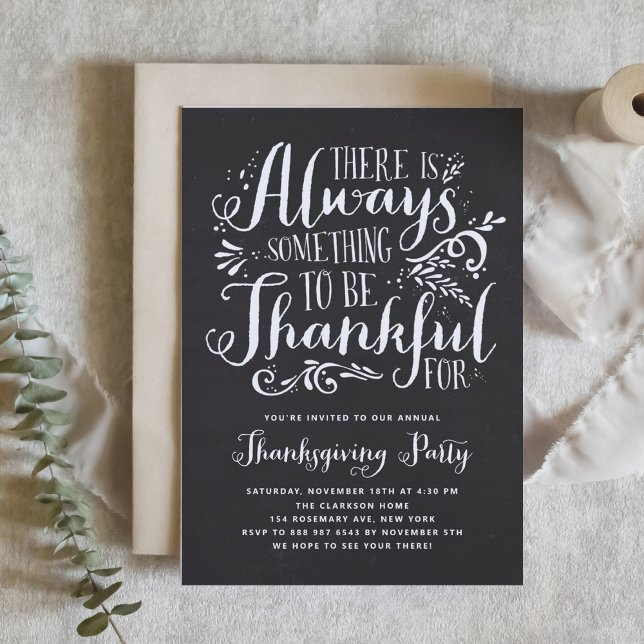Var tacksam, Faux Chalkboard Thanksgiving Party Inbjudningar (Skapare uppladdad)