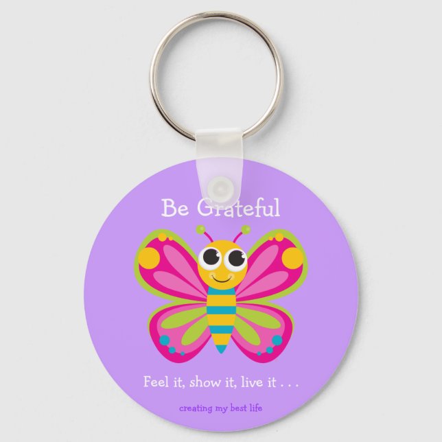 "Var tacksam" för Cute Butterfly Keychain Nyckelring (Framsida)