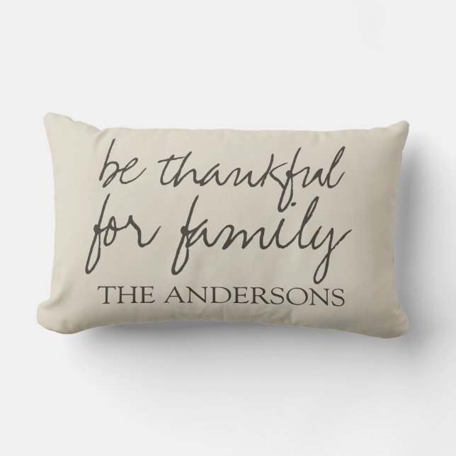 Var tacksam för namn för familjlantbrukarhemstil lumbarkudde (Framsida)