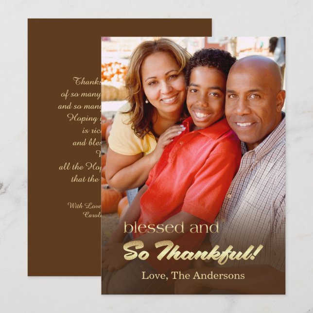 Var tacksam. Fotokort för thanksgiving Anpassnings Julkort (Fram/baksida)