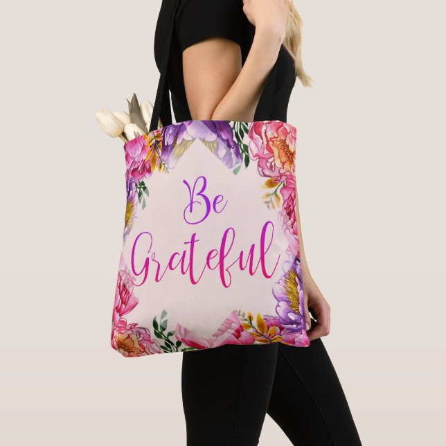 Var tacksam mot Rosa Peony Tote Bag Tygkasse (Närbild)