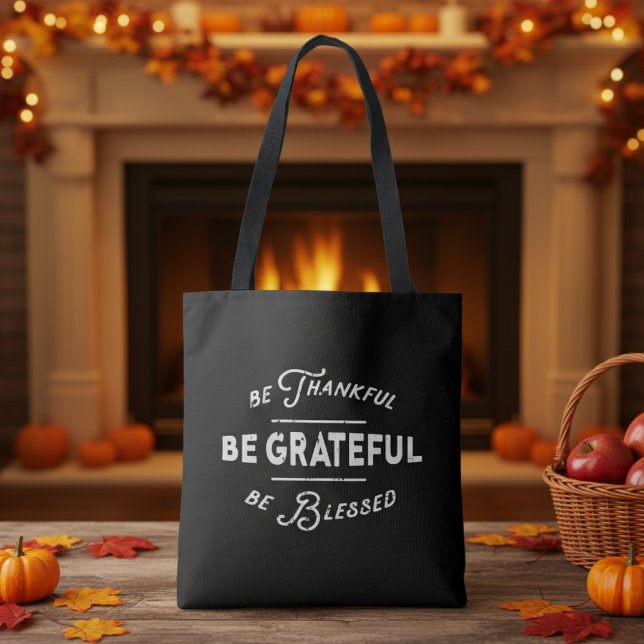 Var tacksam om GRATEFUL blir en välsignad retro Tygkasse (Be Thankful BE GRATEFUL Be Blessed Retro Tote Bag - Perfect for Thanksgiving.)