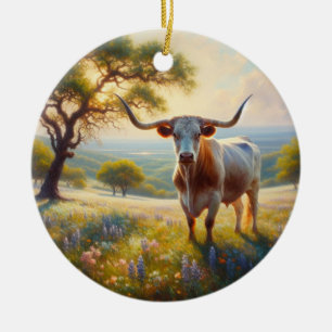 Vår Texas longhorn ko Julgransprydnad Keramik
