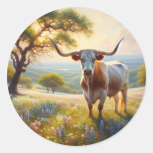 Vår Texas longhorn ko Runt Klistermärke