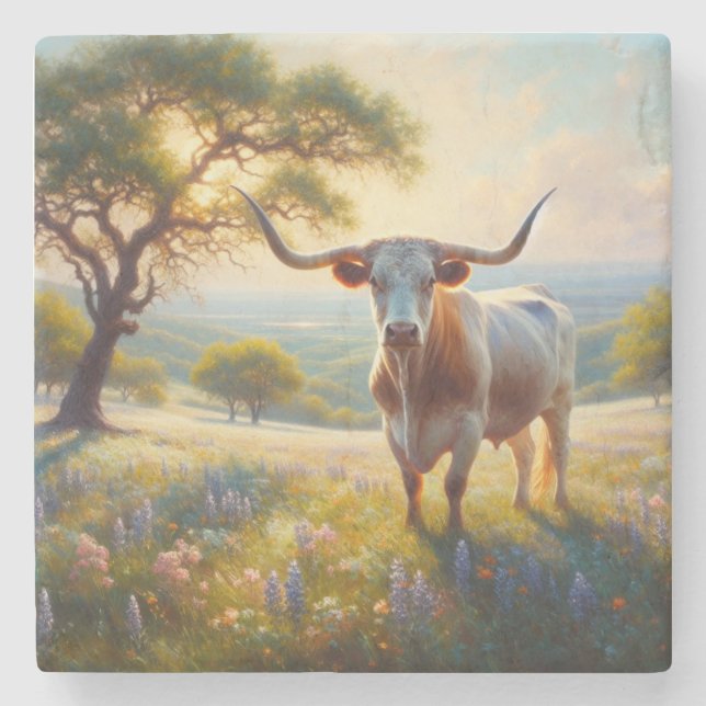 Vår Texas longhorn ko Stenunderlägg (Framsidan)