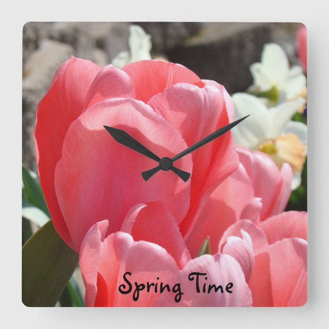 Vår tid väggur Pink Tuli blommor presenter (Framsida)