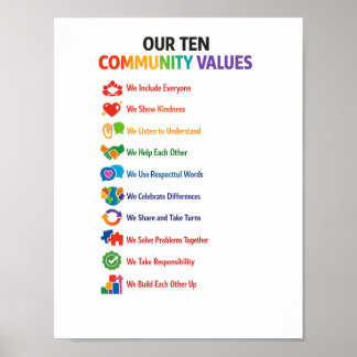 Vår tio community-värderingar Poster 8.5x11– Ljus 