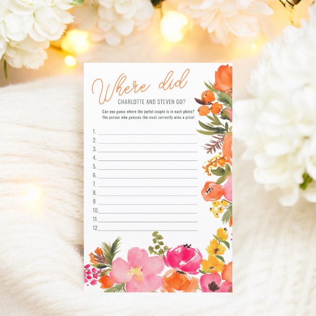 Var tog de vägen djärva blommor bröllopsdusch spel (Where did they go bold flowers bridal shower game)