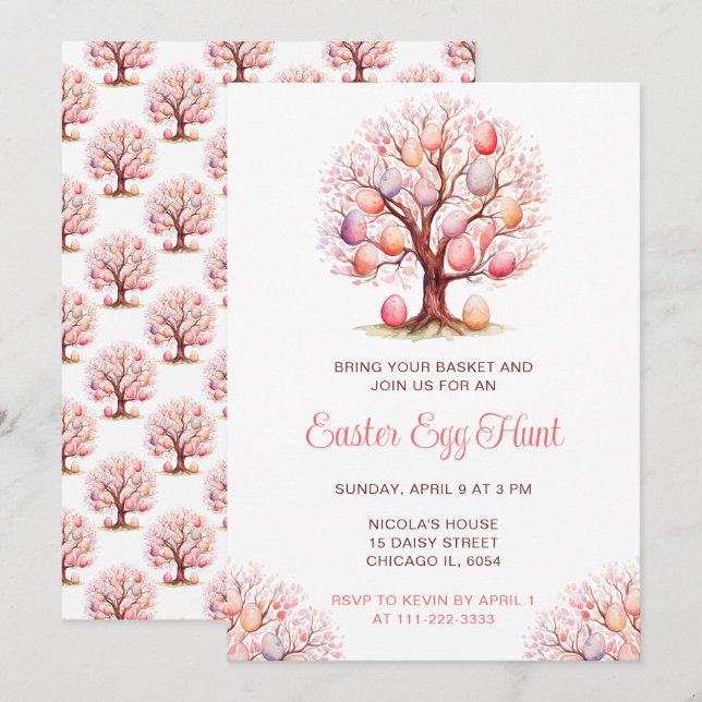 Vår Träd Påskägg Hunt Inbjudningar (Fram/baksida)
