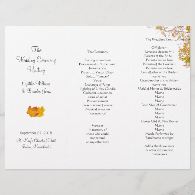 Vår trefaldiga Bröllopsprogram i Träd (Framsida)