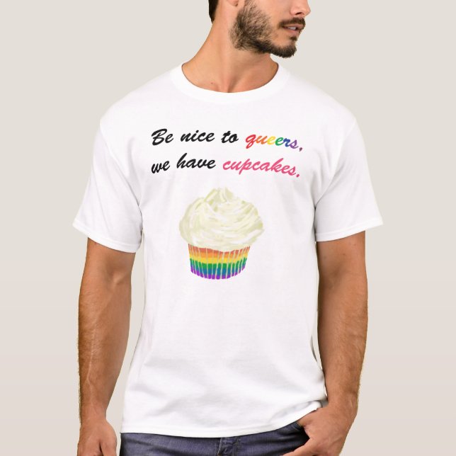 Var trevlig till bögar, oss har muffins t shirt (Framsida)
