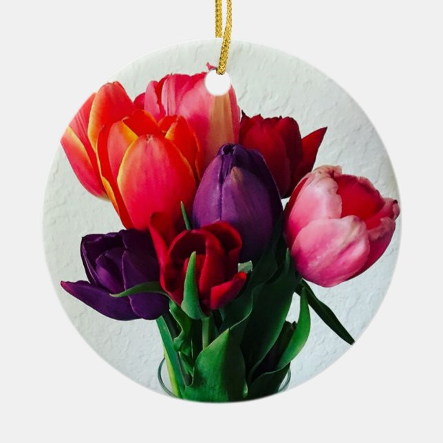Vår Tulip Bouquet Julgransprydnad Keramik (Framsidan)