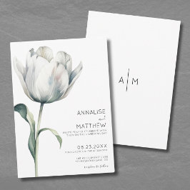 Vår Tulip Elegant Modern Vit Blommigt Bröllop Inbjudningar