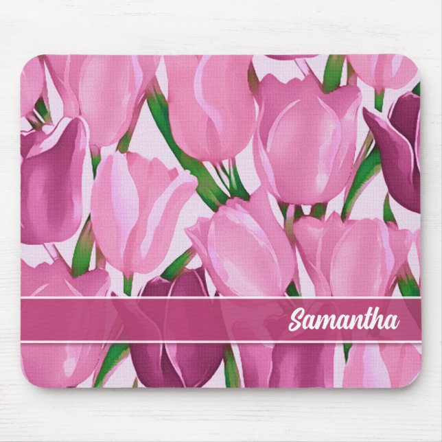 Vår Tulip Painting Custom Name Gift Musmatta (Framsidan)