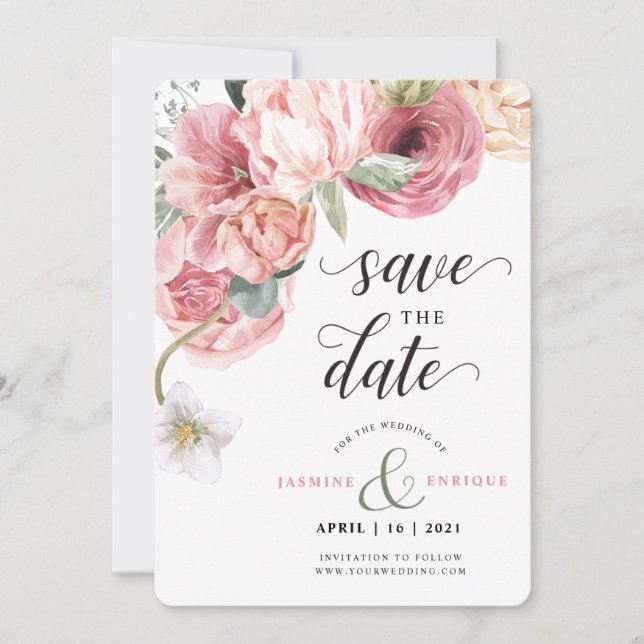 Vår Tulip Watercolor Bouquet | Foto Spara Datumet (Framsida)