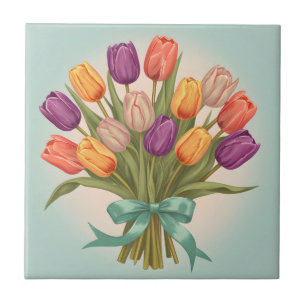 Vår tulips bouquet kakelplatta
