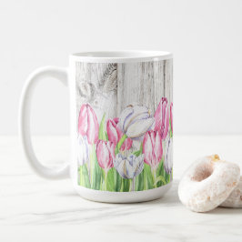 Vår Tulips Flowers på Wood Kaffemugg