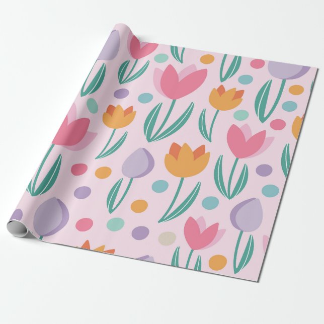 Vår Tulips Mönster Presentpapper (Utrullad)
