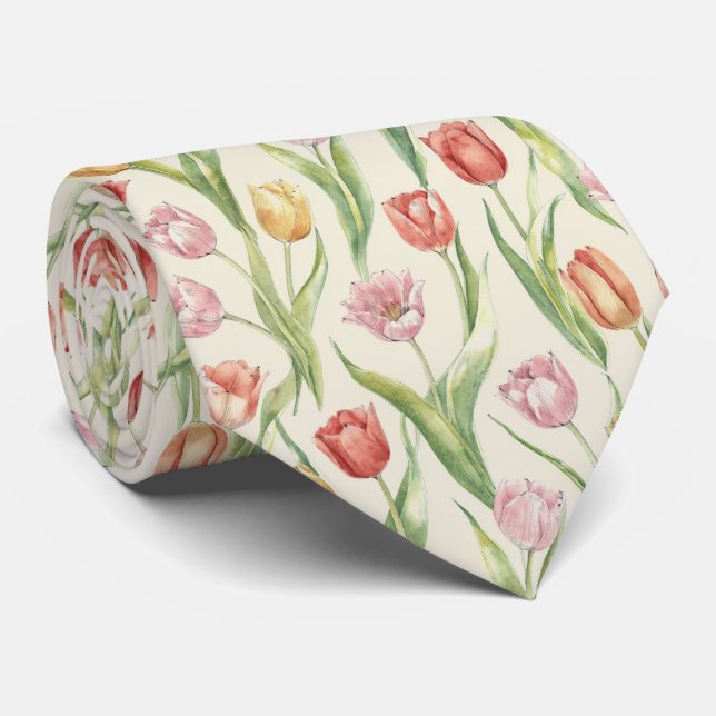 Vår Tulpan Trädgård Blommig Mönster Slips (Rullad)