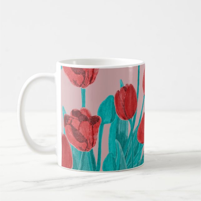 Vår-tulpaner, handdragna blommönster kaffemugg (Vänster)
