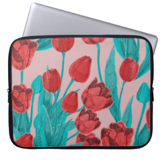 Vår-tulpaner, handdragna blommönster laptop fodral