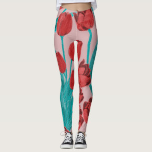 Vår-tulpaner, handdragna blommönster leggings