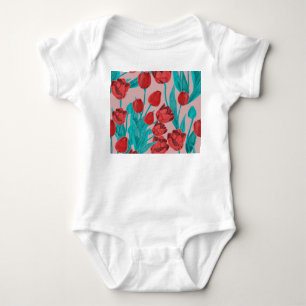 Vår-tulpaner, handdragna blommönster t shirt