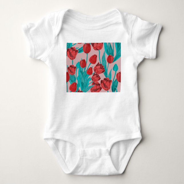 Vår-tulpaner, handdragna blommönster t shirt (Framsida)