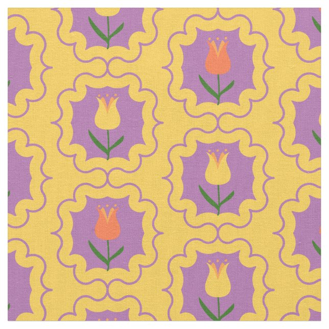 Vår tulpaner i ramar - Retro blomster mönster Tyg (Närbild)