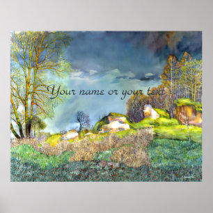 Vår: Tunderstorm måla Vattenfärg Poster