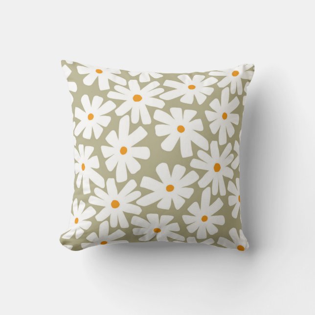 Vår tusenskönor blommande retro mönster salvia grö kudde (Framsida)