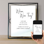 Var Tvättade de Grönten för spel i Möhippan? Poster<br><div class="desc">Var var de? Möhippans fotospeltecken. "Var var de?" står ut med avslappnadens elegans i handskrivna kalligrafi. Chicens minimalistiska utformning med svart och vit typografi på vit bakgrund avslutat, med en mjuk vattenfärg tvättat och färg med mjuk grönt på baksidan. Enkel utformning och elegant för att samordna många möhippor. Bläddra i...</div>