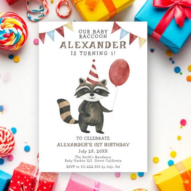 Vår tvättbjörn 1-årsdag inbjudningar (Skapare uppladdad)