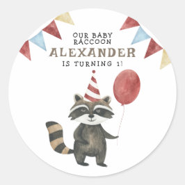 Vår tvättbjörn 1-årsdag runt klistermärke