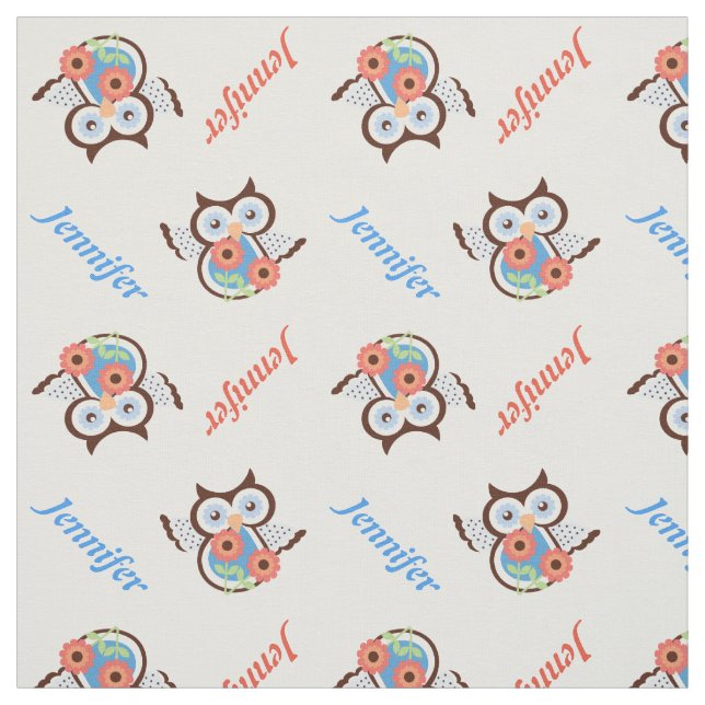 Vår uggla, blommor och namn personlig tyg (Provkarta)