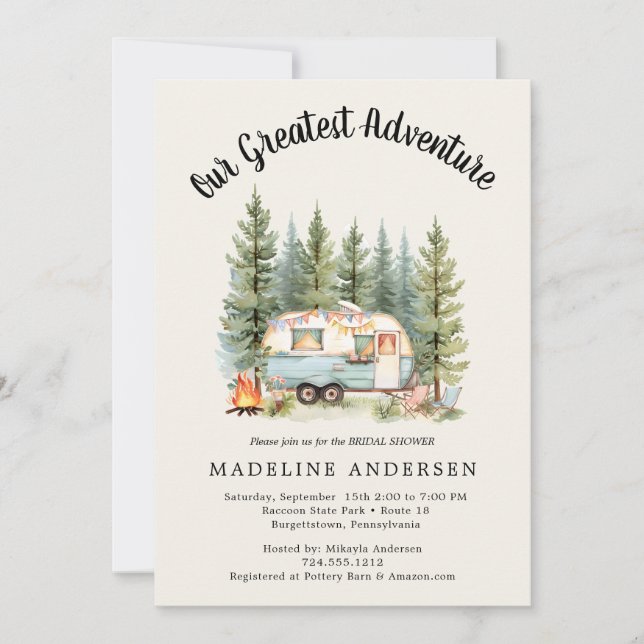 Vår Underbarare Äventyr Camping Sage Baby Shower Inbjudningar (Framsida)