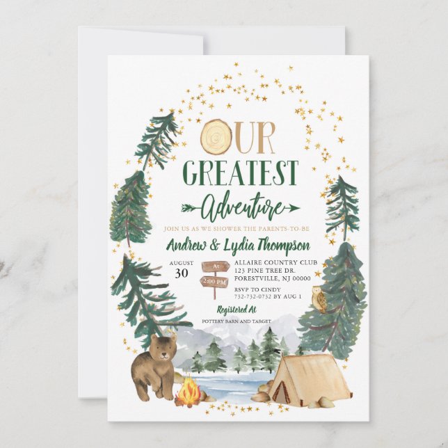 Vår Underbarare inbjudan till Äventyr Baby Shower (Framsida)