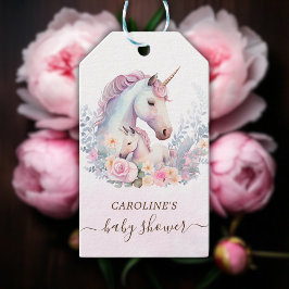 Vår Unicorn Watercolor Baby Shower Presentetikett