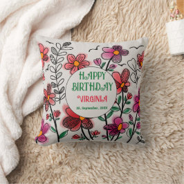 VÅR UNIQUE RED DOODLE FLOWERS BIRTHDAY KUDDE