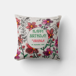 VÅR UNIQUE RED DOODLE FLOWERS BIRTHDAY KUDDE