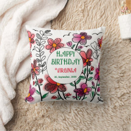 VÅR UNIQUE RED DOODLE FLOWERS BIRTHDAY KUDDE