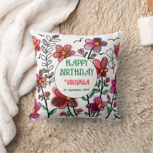 VÅR UNIQUE RED DOODLE FLOWERS BIRTHDAY KUDDE