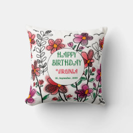 VÅR UNIQUE RED DOODLE FLOWERS BIRTHDAY KUDDE