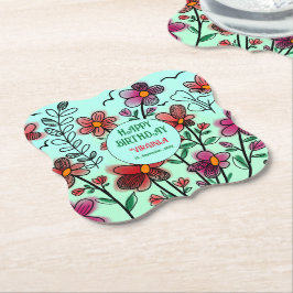 VÅR UNIQUE RED DOODLE FLOWERS BIRTHDAY UNDERLÄGG PAPPER