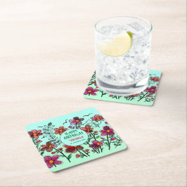 VÅR UNIQUE RED DOODLE FLOWERS BIRTHDAY UNDERLÄGG PAPPER KVADRAT