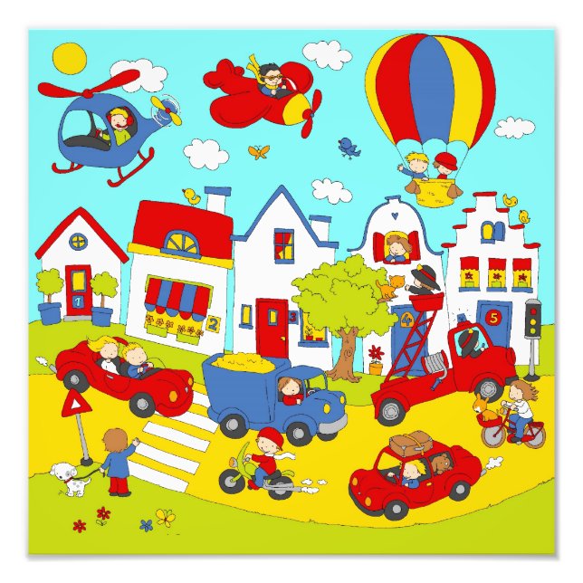 Vår upptagna gata fototryck (Framsidan)