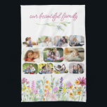 Vår vackra familjs Söt Wildblomma 11-foto Kökshandduk<br><div class="desc">Söt personlig av vildblomskhanddukar med 11 av dina favoritfoton och anpassningsbarnas titel, t.ex. "vår vackra familj". Bilderna visas i rundade rektangulära former och om du har problem med placeringen kan du prova att beskära bild till vågräts liggande form och ladda upp dem på nytt. Utformningen har delikata blommor av vild...</div>